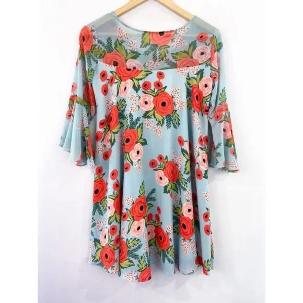 LIKE NEW! Women's Paper Crown Blue/Orange Pastel Floral Swing Dress - XSP